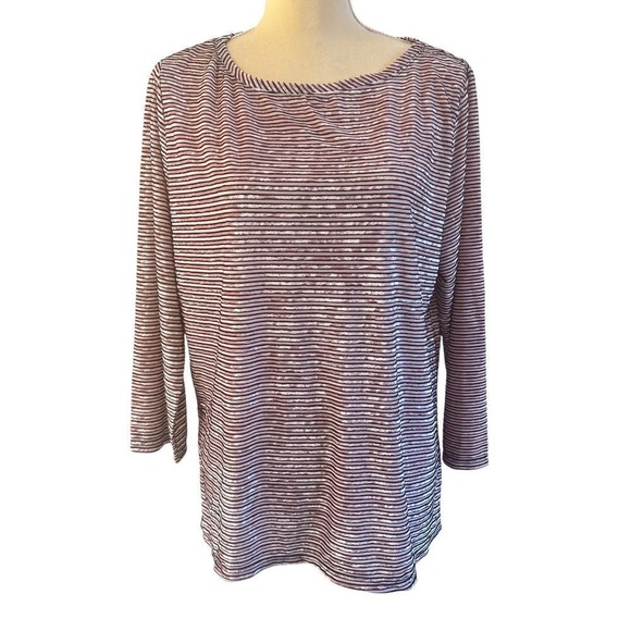 Jones New York Women's Striped Velvet Top‎ Long Sleeve Blouse XL Pink / Black - Picture 2 of 14